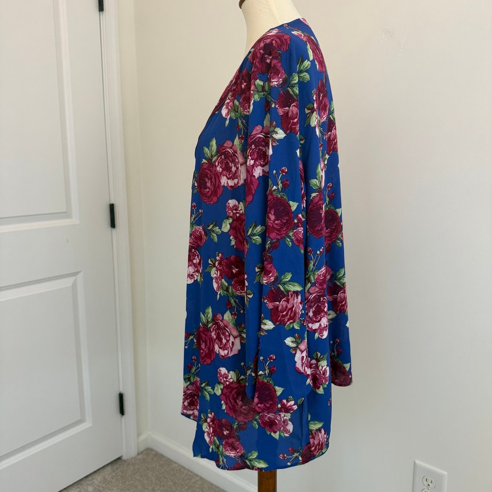 NWT The Pioneer Woman Blue Floral Kimono Cardigan Open Front L/XL Boho‎ - Picture 3 of 10